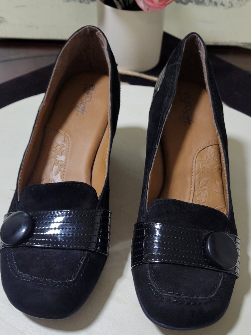 Sofft EuroSoft Black Suede Leather Wedge Heels [Item #SW01]